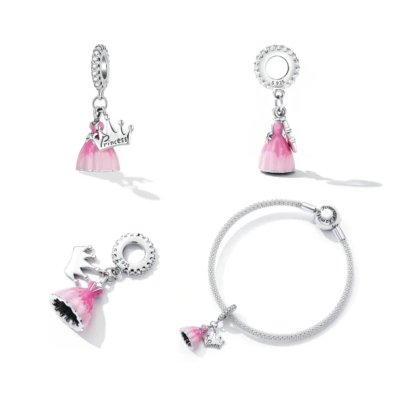 (bilde for) Pandora Style Princess Dress Crown Dangle - SCC2203 - Vis 3