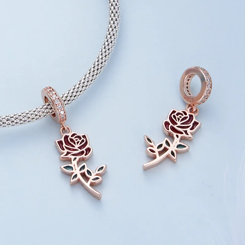 (bilde for) Pandora Style Red Rose Dangle - BSC642 - Vis 4