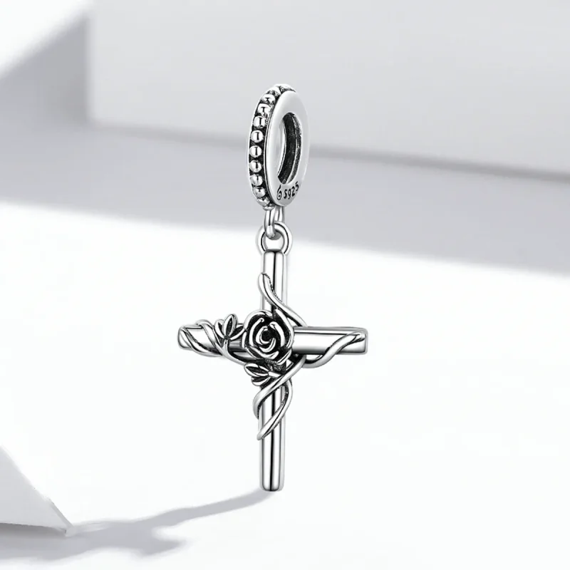 (bilde for) Pandora Style Rose Cross Dangle - BSC526 - Vis 2