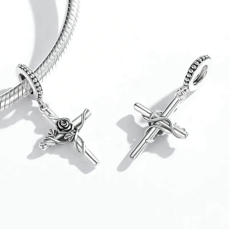 (bilde for) Pandora Style Rose Cross Dangle - BSC526 - Vis 3