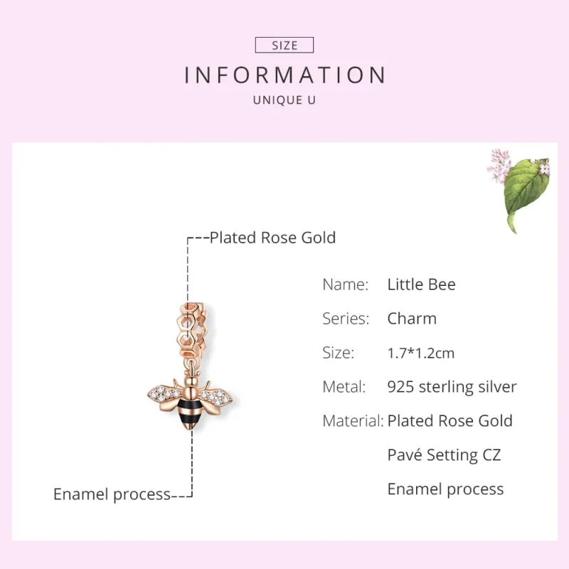 (bilde for) Pandora Style Rose Gold Little Bee Dangle - BSC370 - Vis 7