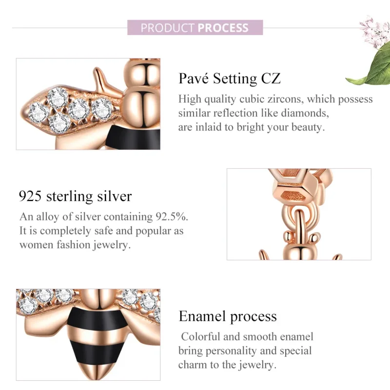 (bilde for) Pandora Style Rose Gold Little Bee Dangle - BSC370 - Vis 8