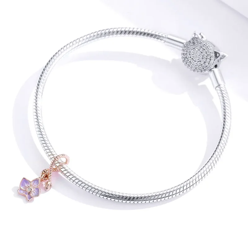 (bilde for) Pandora Style Rose Gold Orchid Dingle - BSC287 - Vis 2