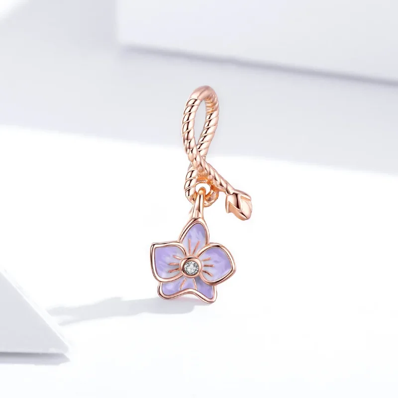 (bilde for) Pandora Style Rose Gold Orchid Dingle - BSC287 - Vis 4