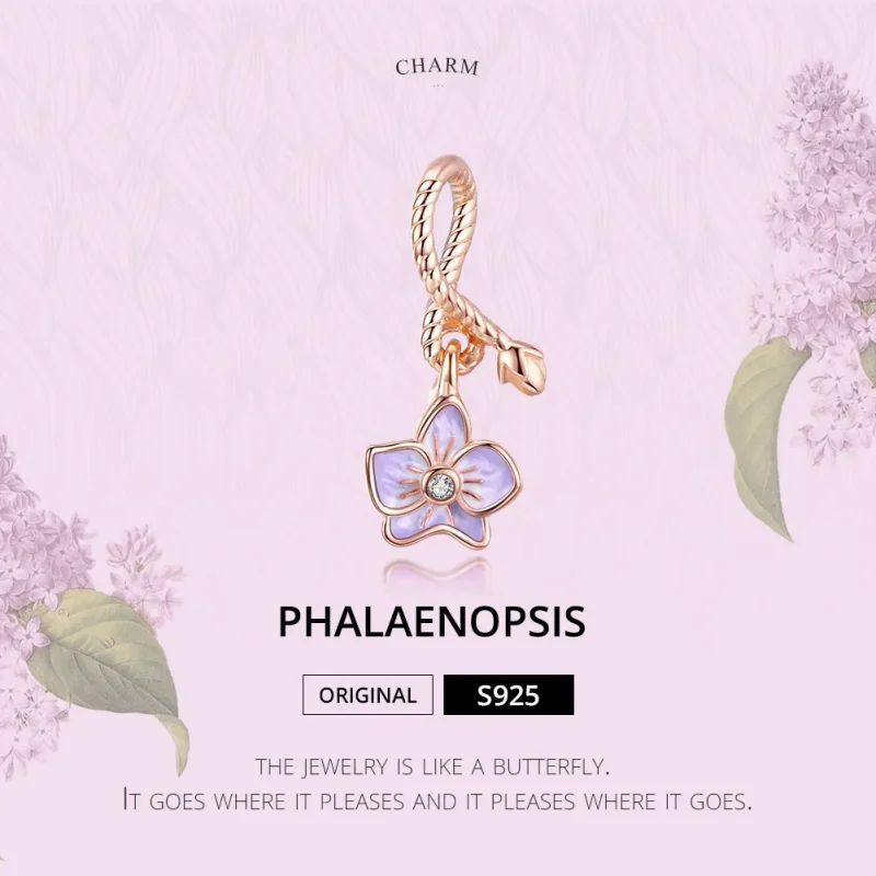 (bilde for) Pandora Style Rose Gold Orchid Dingle - BSC287 - Vis 6
