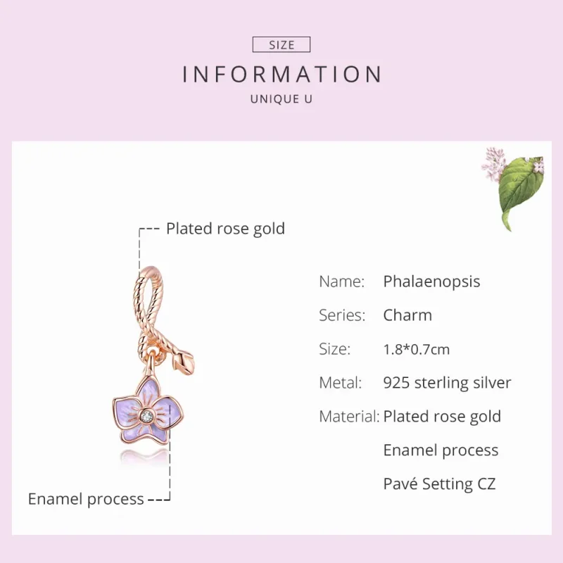 (bilde for) Pandora Style Rose Gold Orchid Dingle - BSC287 - Vis 7
