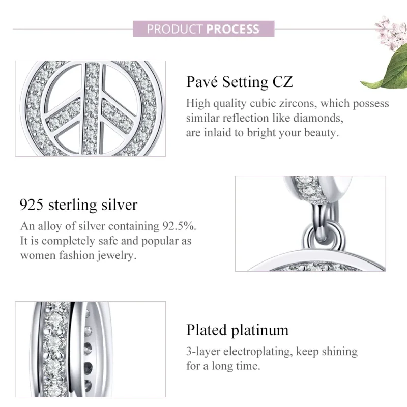 (bilde for) Pandora Style Silver Anti-War Dangle - SCC1367 - Vis 7