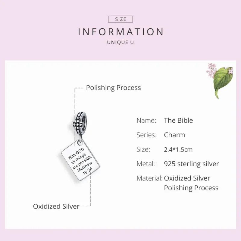 (bilde for) Pandora Style Silver Bible Dangle - SCC1424 - Vis 7