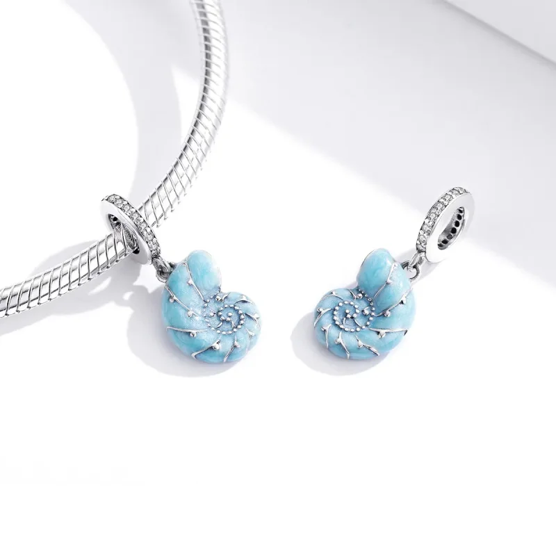 (bilde for) Pandora Style Silver Blue Conch Dangle - SCC1560 - Vis 2