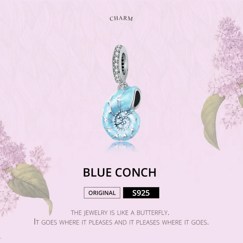 (bilde for) Pandora Style Silver Blue Conch Dangle - SCC1560 - Vis 6