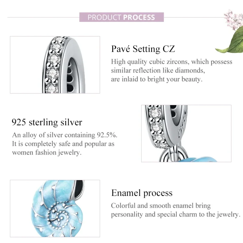 (bilde for) Pandora Style Silver Blue Conch Dangle - SCC1560 - Vis 8