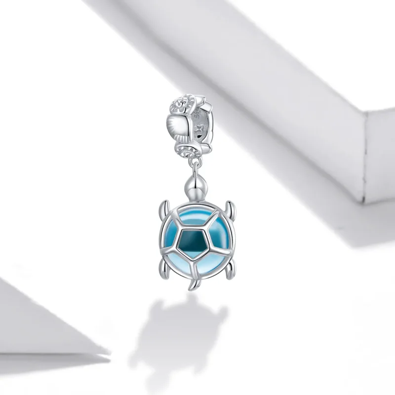 (bilde for) Pandora Style Silver Blue Murano Glass Turtle Dingle - SCC1804 - Vis 2