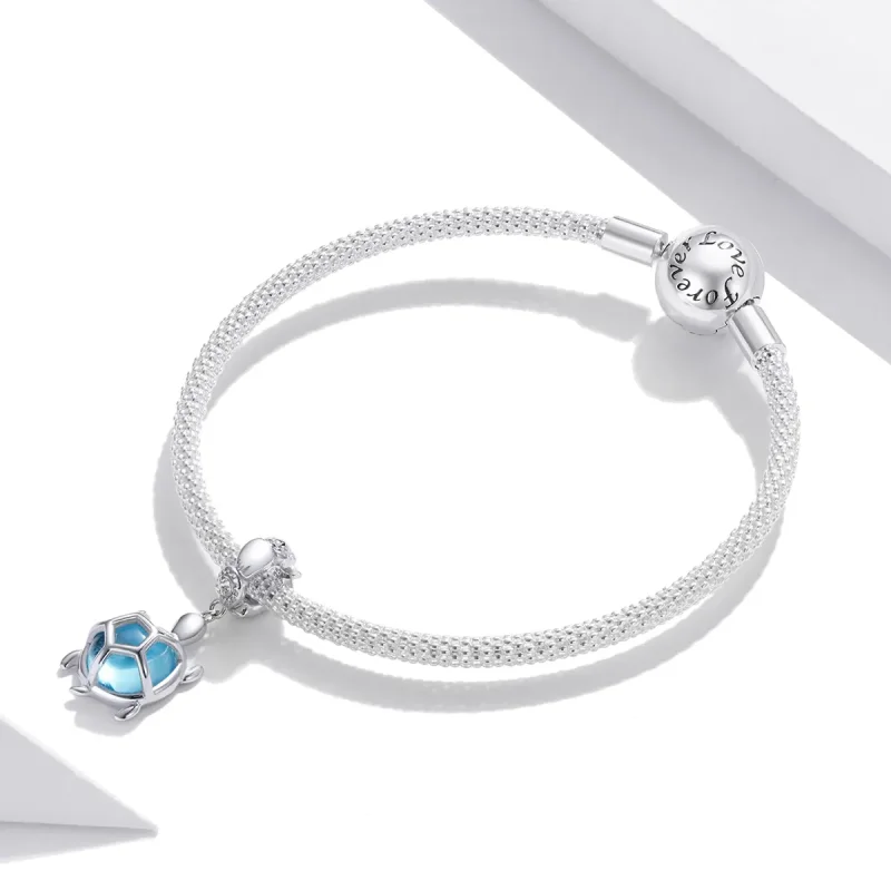 (bilde for) Pandora Style Silver Blue Murano Glass Turtle Dingle - SCC1804 - Vis 3