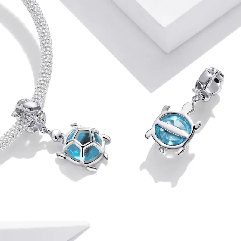 (bilde for) Pandora Style Silver Blue Murano Glass Turtle Dingle - SCC1804 - Vis 4