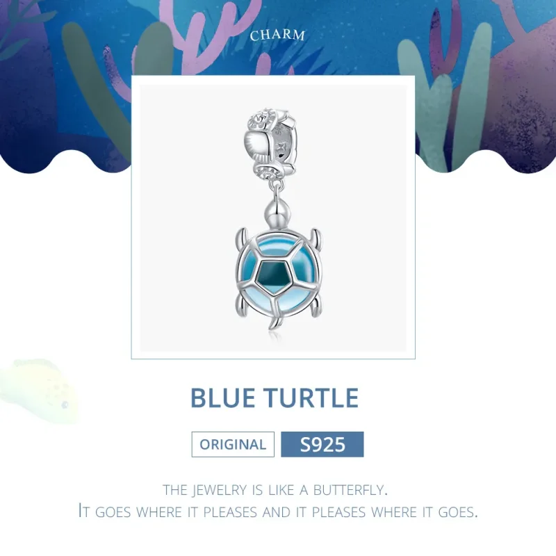 (bilde for) Pandora Style Silver Blue Murano Glass Turtle Dingle - SCC1804 - Vis 6