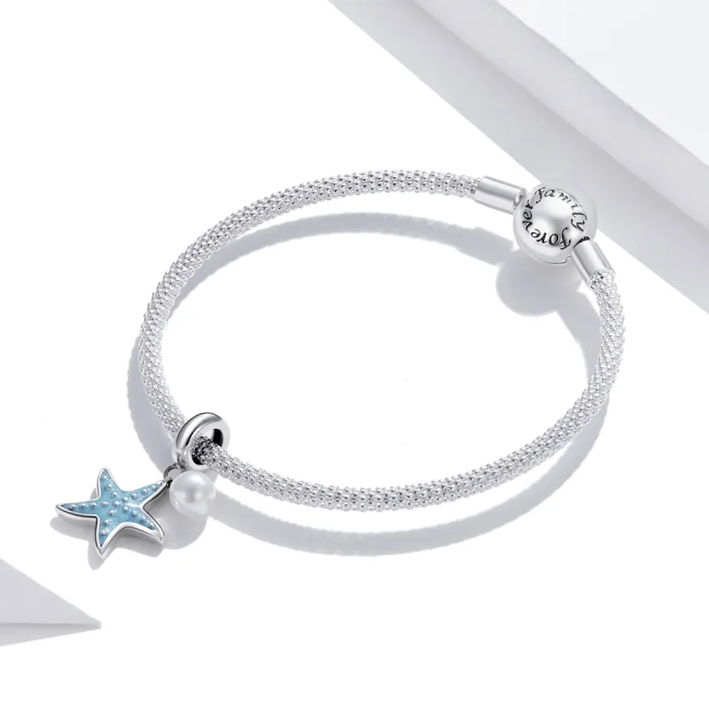(bilde for) Pandora Style Silver Blue Starfish Dangle - SCC1807 - Vis 3