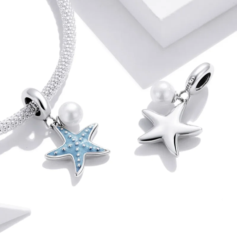 (bilde for) Pandora Style Silver Blue Starfish Dangle - SCC1807 - Vis 4