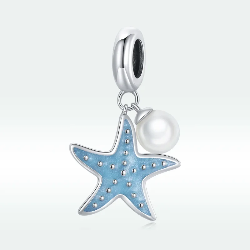 (bilde for) Pandora Style Silver Blue Starfish Dangle - SCC1807 - Vis 5