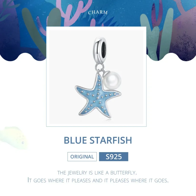 (bilde for) Pandora Style Silver Blue Starfish Dangle - SCC1807 - Vis 6