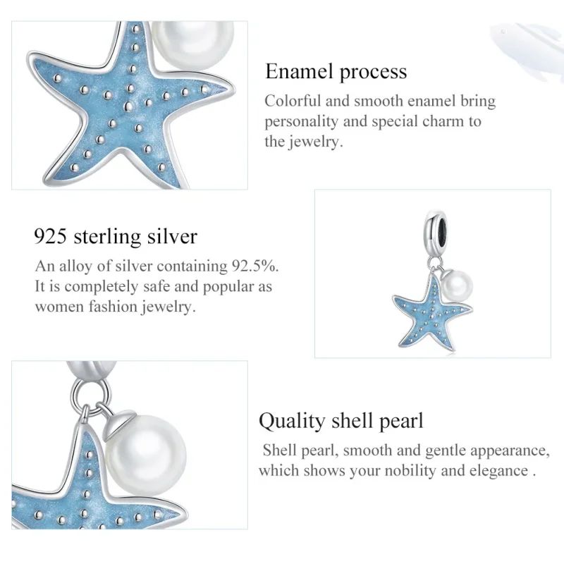 (bilde for) Pandora Style Silver Blue Starfish Dangle - SCC1807 - Vis 7