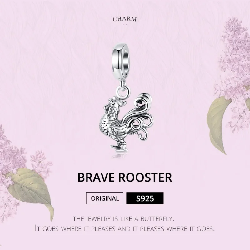 (bilde for) Pandora Style Silver Brave Rooster Dangle - SCC1337 - Vis 6