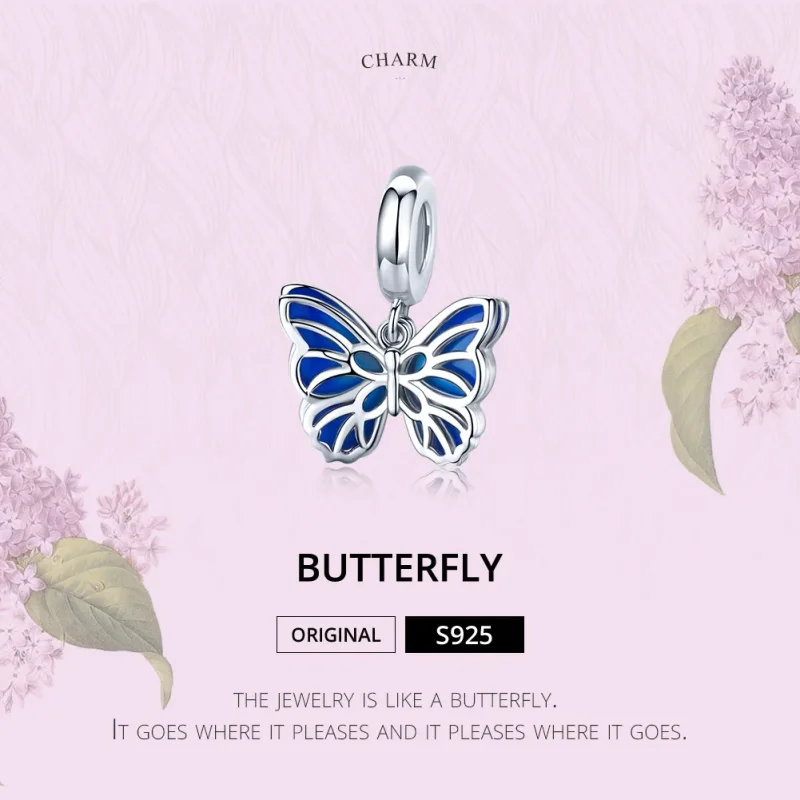 (bilde for) Pandora Style Silver Butterfly Dingle - BSC149 - Vis 6