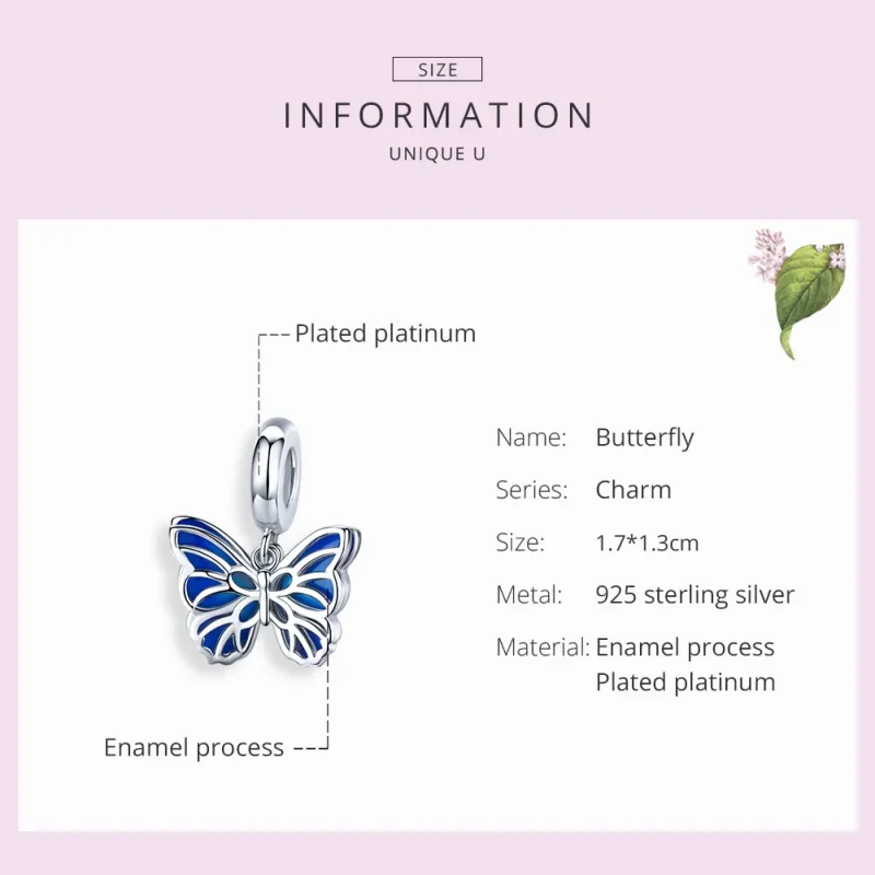 (bilde for) Pandora Style Silver Butterfly Dingle - BSC149 - Vis 7