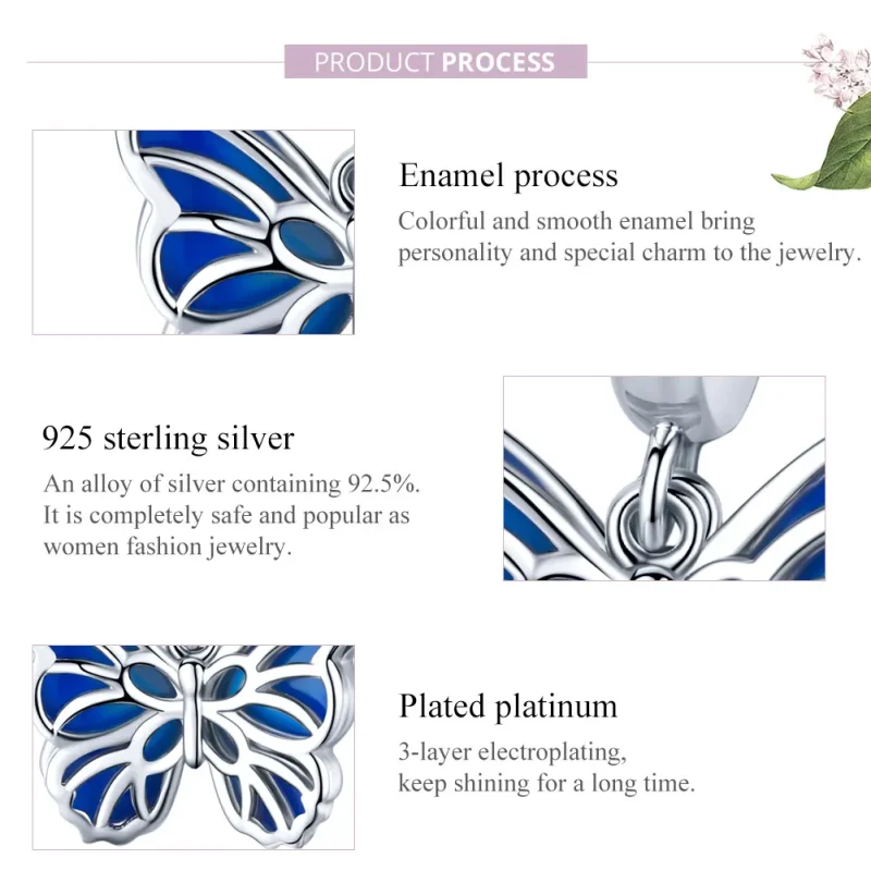 (bilde for) Pandora Style Silver Butterfly Dingle - BSC149 - Vis 8