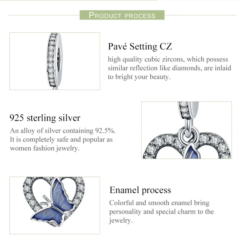 (bilde for) Pandora Style Silver Butterfly Dream Dangle - SCC818 - Vis 7