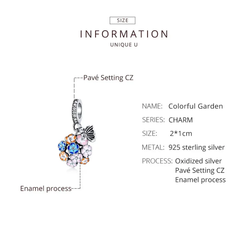 (bilde for) Pandora Style Silver Colorful Garden Dangle - SCC1702 - Vis 8
