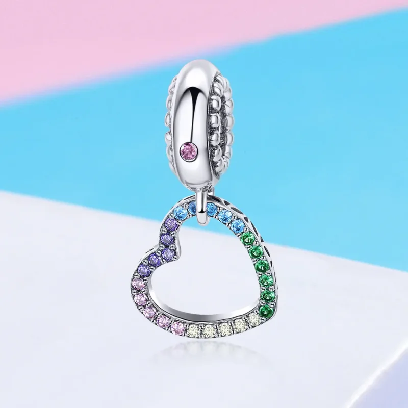 (bilde for) Pandora Style Silver Colorful Heart Dangle - SCC896 - Vis 2