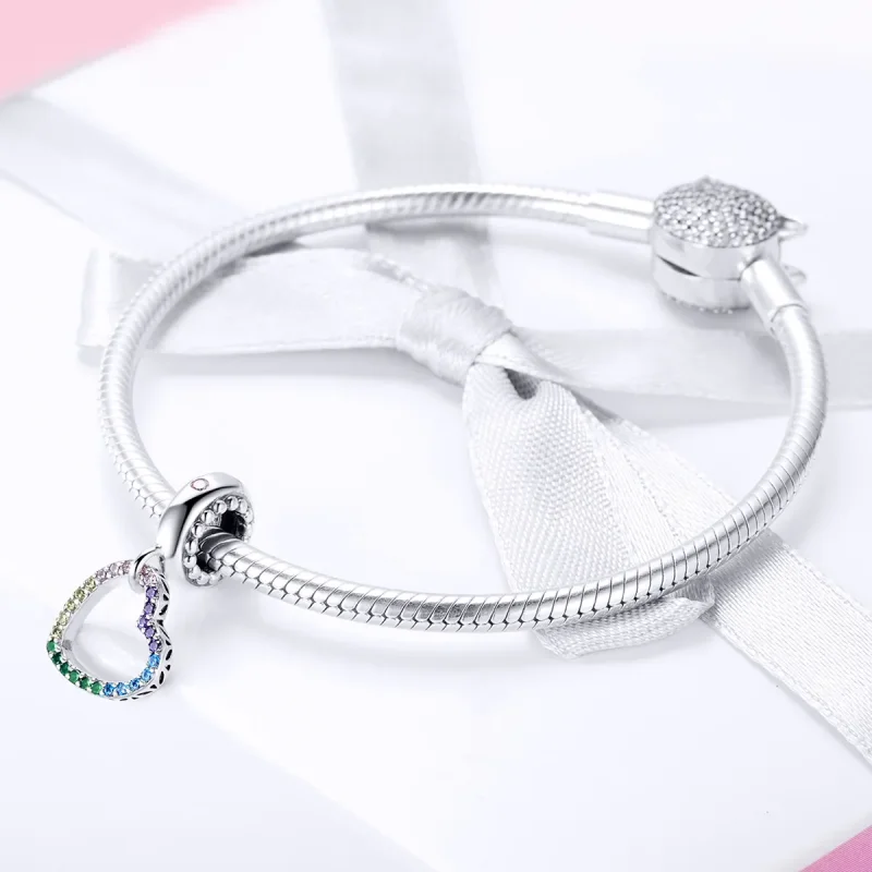 (bilde for) Pandora Style Silver Colorful Heart Dangle - SCC896 - Vis 3