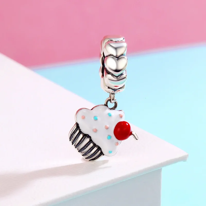(bilde for) Pandora Style Silver Cupcakes Dangle - SCC350 - Vis 3