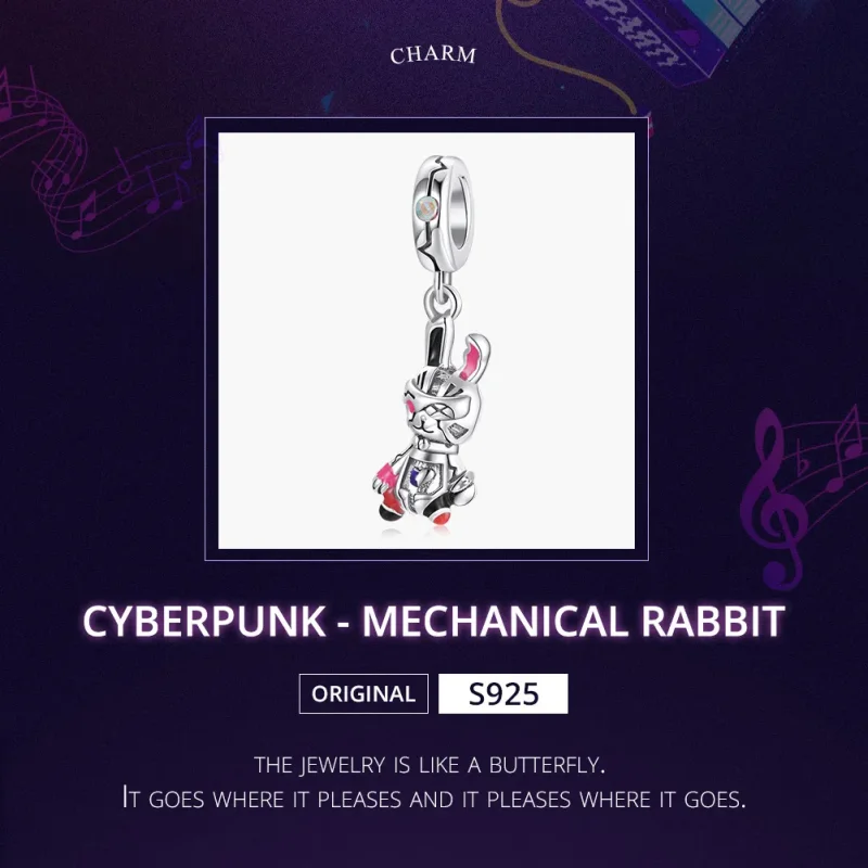 (bilde for) Pandora Style Silver Cyberpunk - Mechanical Rabbit Dangle - SCC1841 - Vis 5