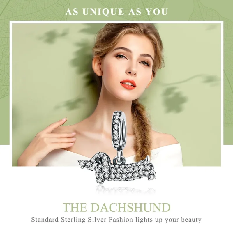(bilde for) Pandora Style Silver Dachshund Pølse Dog Dingle - SCC709 - Vis 6