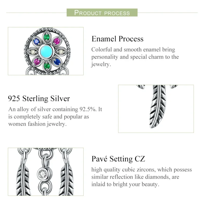 (bilde for) Pandora Style Silver Dreamcatcher Dangle - SCC961 - Vis 7