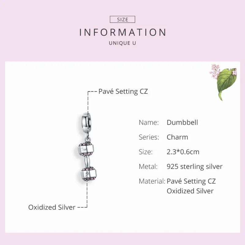 (bilde for) Pandora Style Silver Dumbbell Dangle - SCC1340 - Vis 7