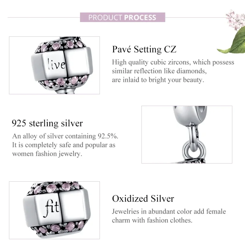 (bilde for) Pandora Style Silver Dumbbell Dangle - SCC1340 - Vis 8