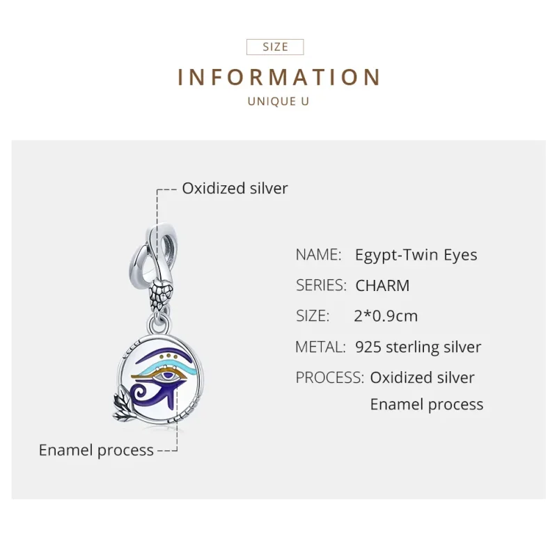 (bilde for) Pandora Style Silver Egypt - Twin Eyes Dangle - SCC1857 - Vis 7