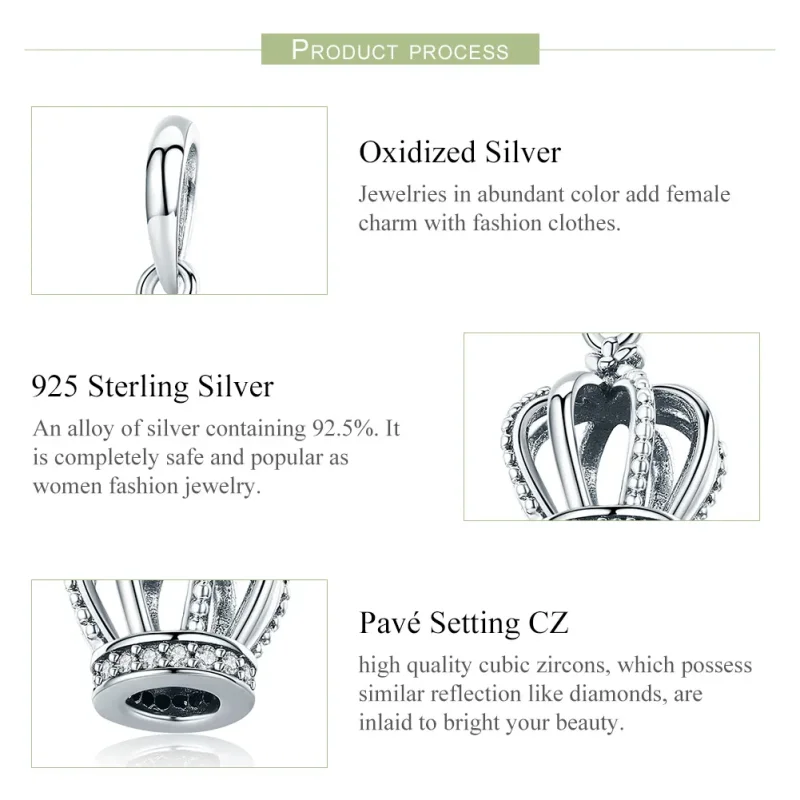 (bilde for) Pandora Style Silver Elegant Crown Dangle - SCC781 - Vis 7
