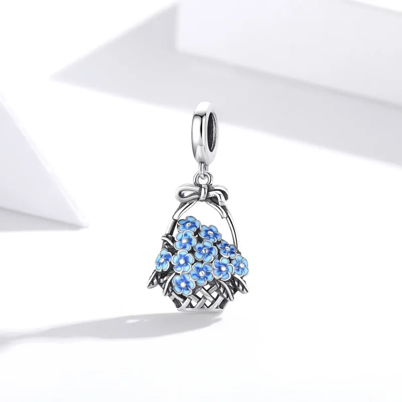 (bilde for) Pandora Style Silver Flower Basket Dingle - SCC1717 - Vis 2