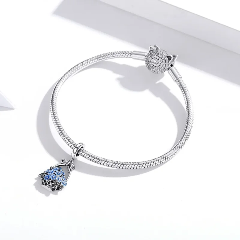 (bilde for) Pandora Style Silver Flower Basket Dingle - SCC1717 - Vis 3