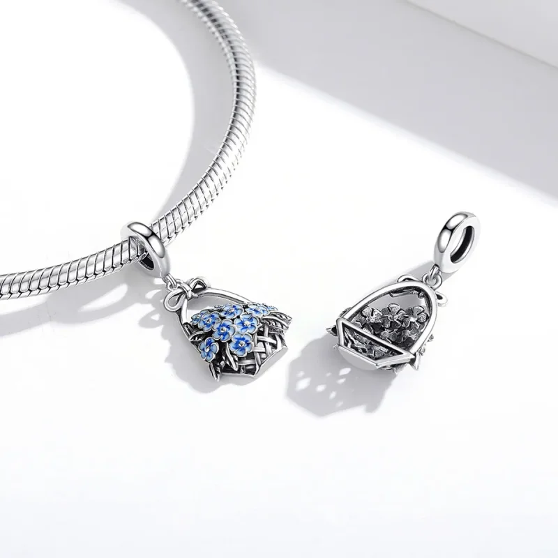 (bilde for) Pandora Style Silver Flower Basket Dingle - SCC1717 - Vis 4