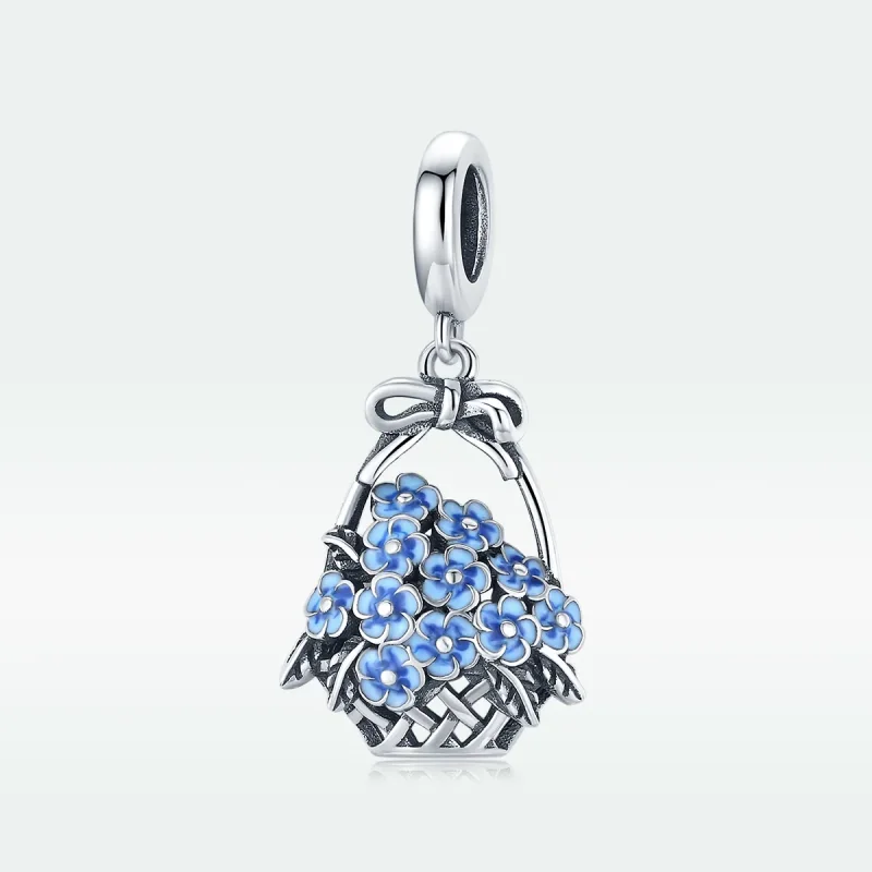 (bilde for) Pandora Style Silver Flower Basket Dingle - SCC1717 - Vis 5