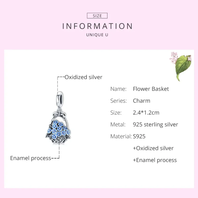 (bilde for) Pandora Style Silver Flower Basket Dingle - SCC1717 - Vis 6