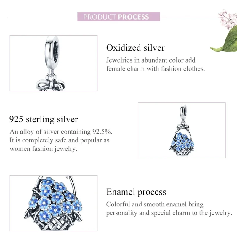 (bilde for) Pandora Style Silver Flower Basket Dingle - SCC1717 - Vis 7