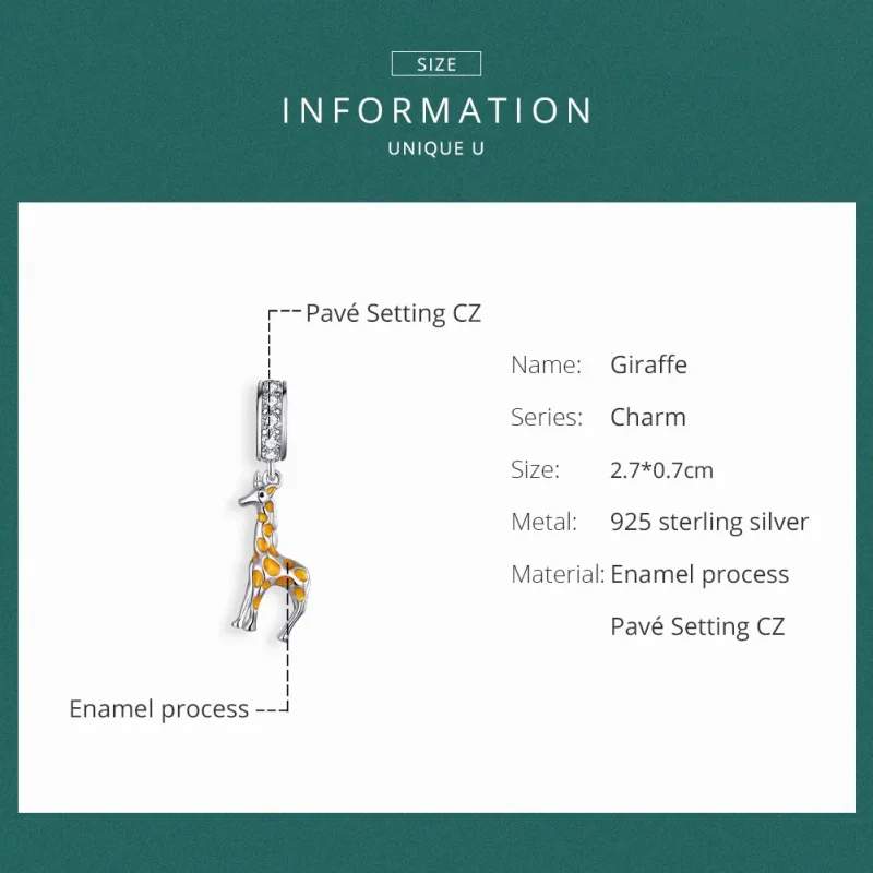 (bilde for) Pandora Style Silver Giraffe Dangle - BSC258 - Vis 6