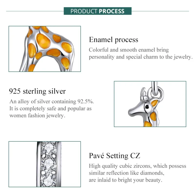 (bilde for) Pandora Style Silver Giraffe Dangle - BSC258 - Vis 7