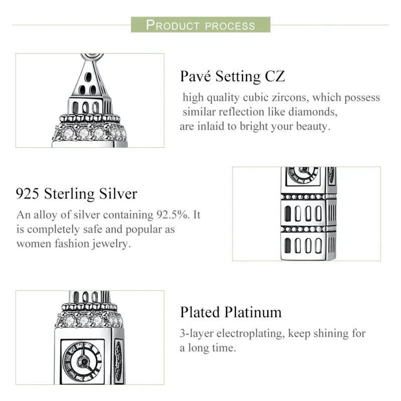 (bilde for) Pandora Style Silver Great Britain Big Ben Dangle - SCC868 - Vis 7