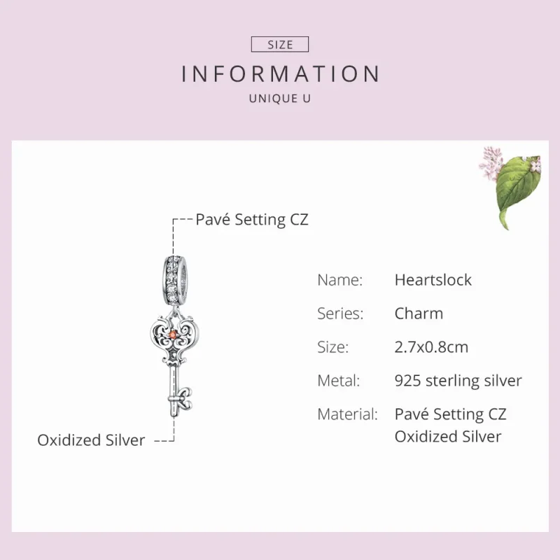 (bilde for) Pandora Style Silver Heartslock Dangle - BSC092 - Vis 6